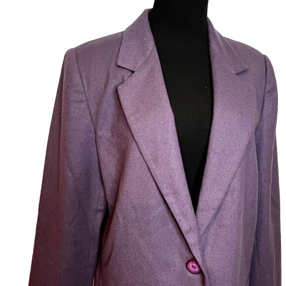 VTG Wool Blazer Plum Purple Single Button Size 12 Officecore Work Style Preppy - Picture 2 of 10